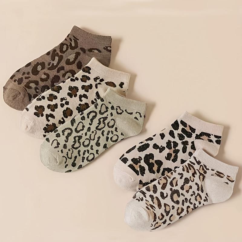 5 Pairs Women'S Leopard Print Short Socks, Cute Low-Cut Casual Socks, Soft Breathable Fashion Socks, Animal Pattern No-Show Socks, Daily Wear,