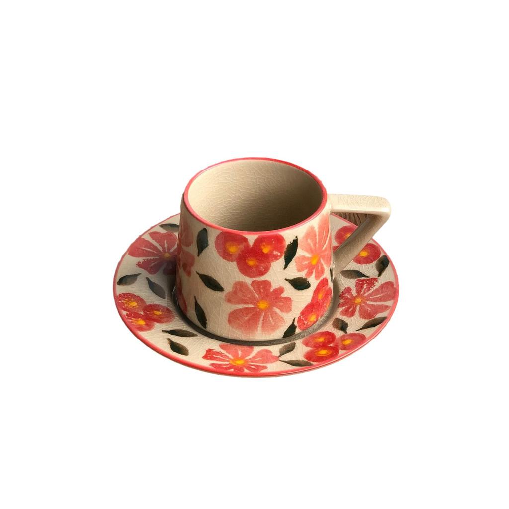 Creative Ice Crack Ceramic Cup Flower High Value Mug Light Luxury Home Office Coffee Cup Breakfast Milk Cup