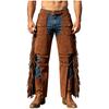 Pánské nastavitelné v pase Faux Suede Chaps Kalhoty Bojí Třásně Rozdělené Široké Nohy s Popruhy pro Jízdu na Koních Divadlo Cosplay