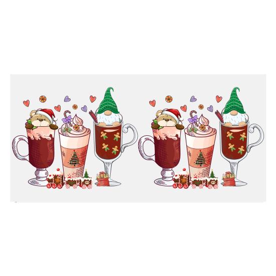 Nálepka na šálek Vánoční stromeček Santa Claus Voděodolná Samolepicí Velká přilnavost Protiskluzový Čirý tisk Nálepka na šálek kávy UV DTF