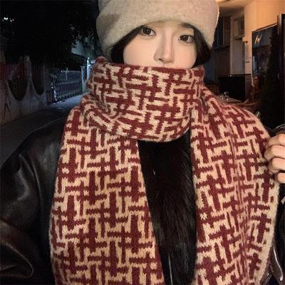 Sciarpa a quadri rossi da donna in stile coreano 2024 per autunno inverno - Caldo regalo di Capodanno e Natale