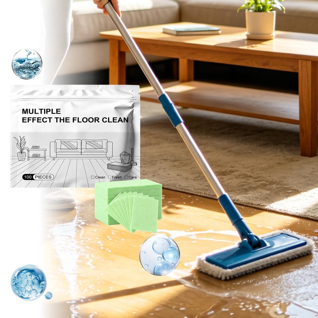 Multiple Effect Floor Clean Sheets 100 Pieces Disposable Floor Cleaning Cloths for Dust Removal and Surface Care Suitable for Various Floor Types