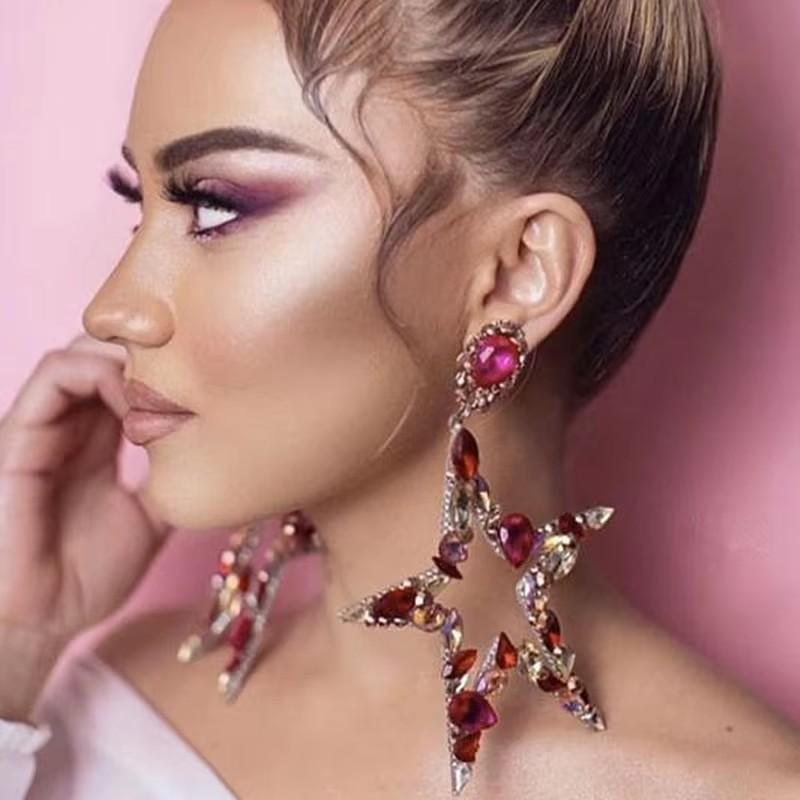 Exaggerated Metal With Rhinestone Star Big Dangle Earrings For Women Fashion Jewelry Maxi Statement Accessories