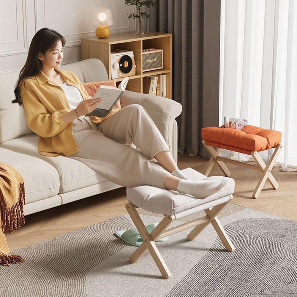 Solid Wood Velvet Footstool Soft Velvet Sofa Ottoman Multifunctional Soft Footrest Household