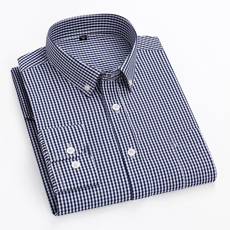 Thin Spring Summer 100% Cotton Shirts for Men Long Sleeve Checkered Dress Shirt Mens Blue Green  Men Clothing  Button Up Shirt