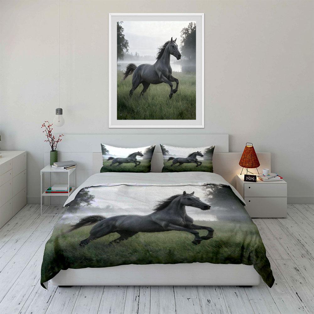 Galloping Horse Art Set Decor Soft Comfortable Duvet Cover Bedding Set Included 1*Duvet Cover & 2*Pillowcases, Gift