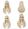 Synthetisches Haar Blonde Perücken mit Pony Lange Seidige Glatte Perücke für Frauen Cosplay Perücke Party Hitzebeständig Alltagskostüm