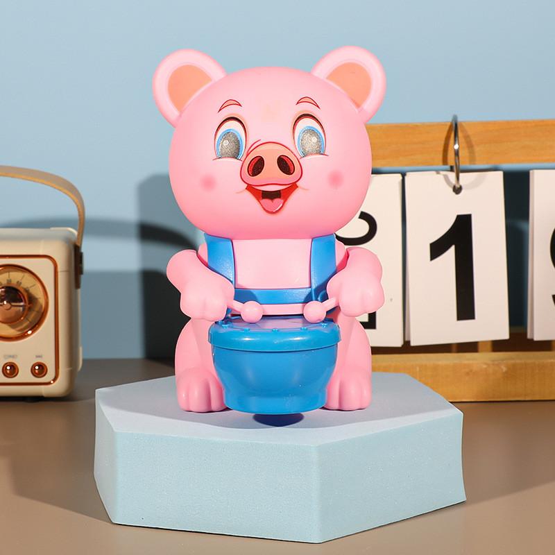 Plastic Animal Pig Bear Handcrank Drum Toy For Toddlers With Visual And Sensory Development