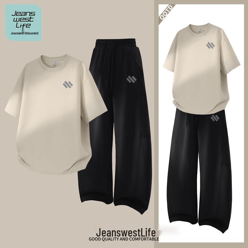 JEANSWEST LIFE Men s Pure Cotton Breathable Short Sleeve Sportswear Set L