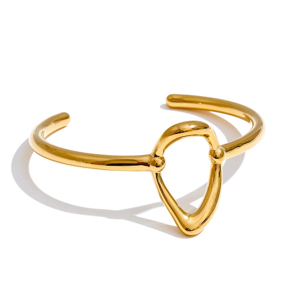 Yhpup 65mm Minimalist Stainless Steel Oval Hollow Cuff Bracelet Bangle for Women Attractive Chic Jewelry Waterproof