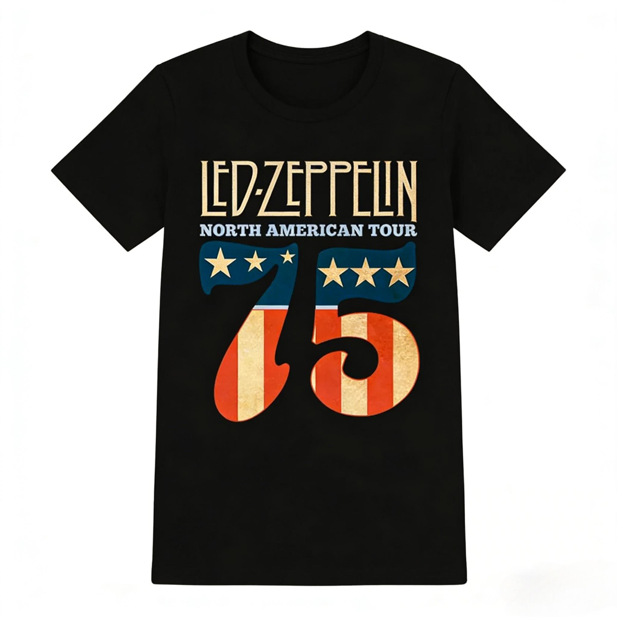 

rock band Led Zeppelin Unisexs 100Cotton 75th anniversary graphics Tshirt Summer spring Women oversized hiphop Y2k fashion Tshirt S