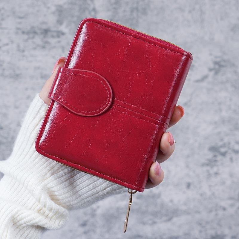2023 Women's Retro Wax Leather Coin Purse - Small Cross-Border Wallet with Buckle