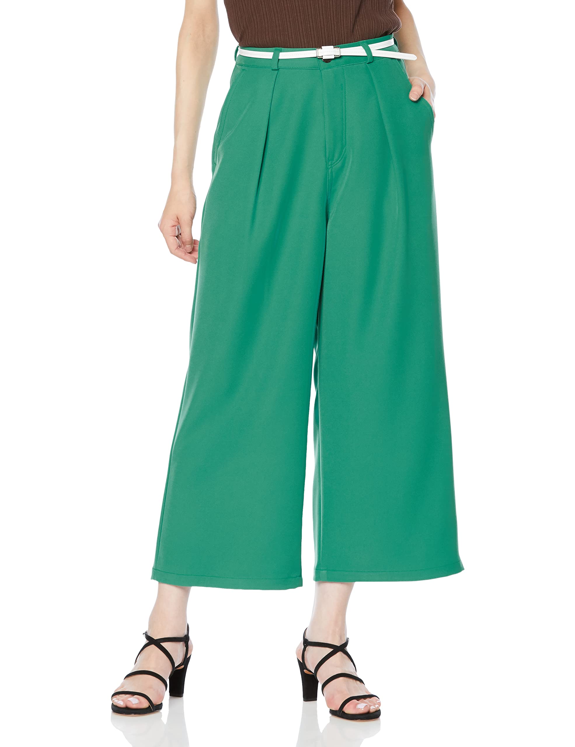 

Something Casual Pants with Size S Women s Wide-Leg Belt, Green, зелёный