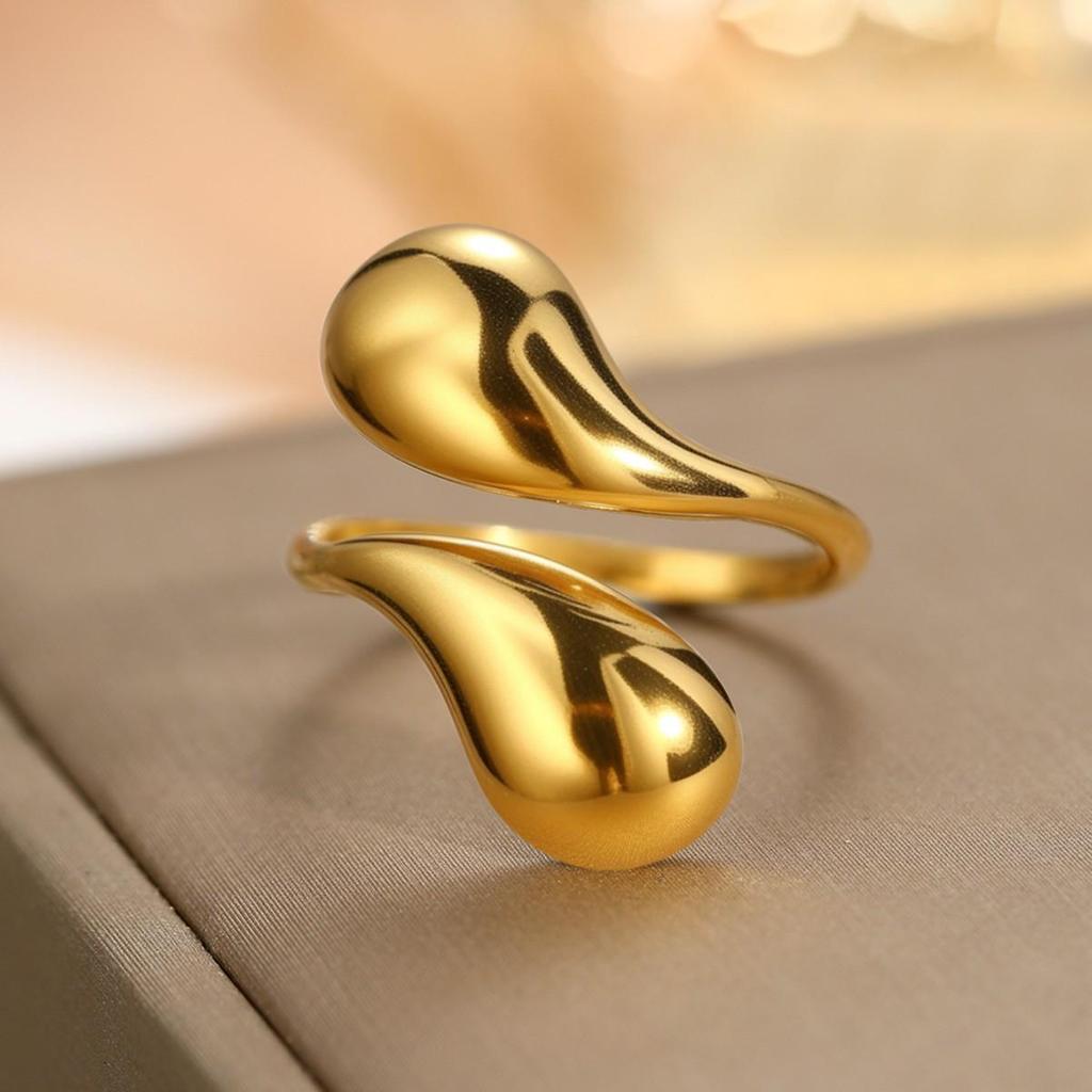 Unisex Fashion Design Stainless Steel Teardrop Open Ring