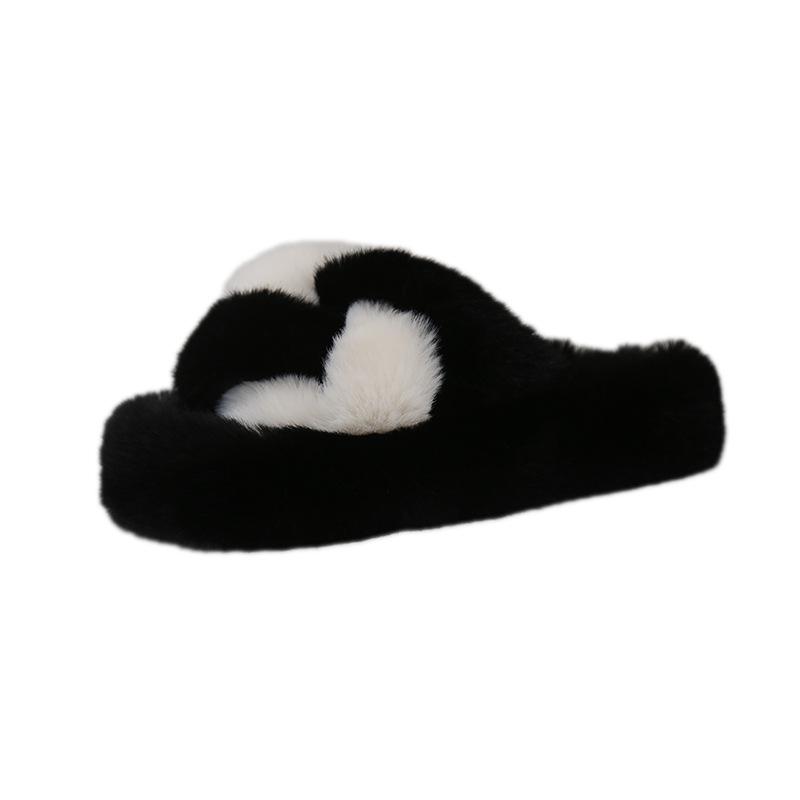 Plush Slippers Women 2026 Autumn Winter Non Slip Height Increase One Word Slippers Comfortable Fashion Thicken Warm Cotton Shoes 35 чёрный 2690₽