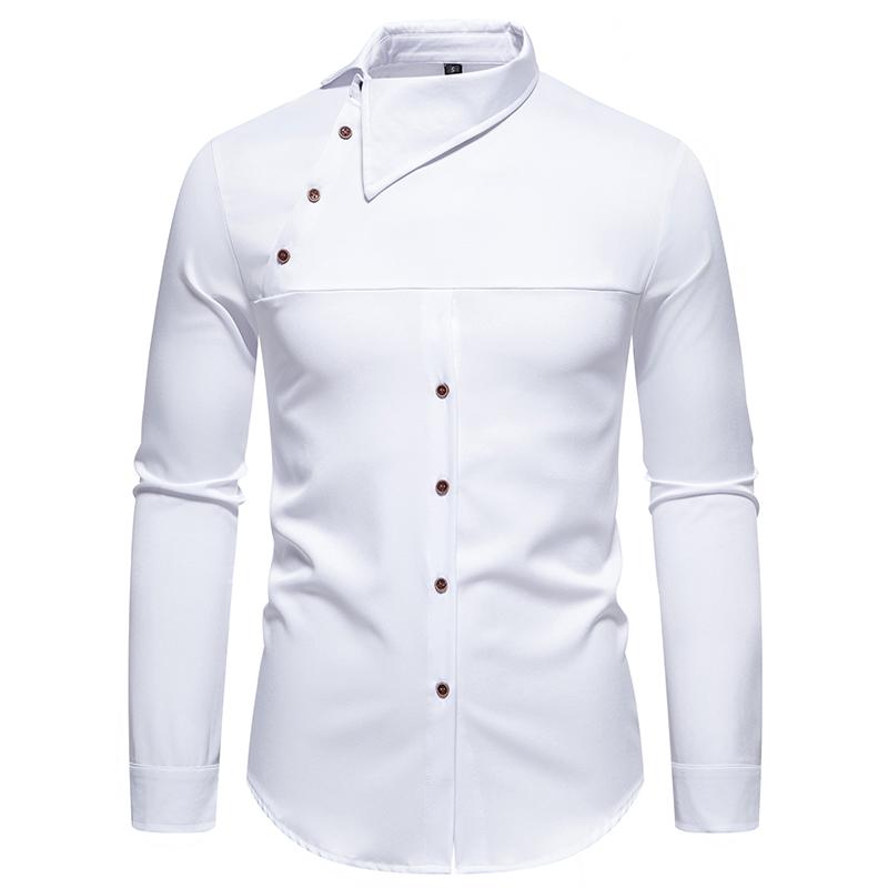 Camicie da uomo dal design chic, a maniche lunghe, tinta unita, casual, con risvolto, collo a barchetta, abbottonatura, abbigliamento maschile alla moda, vestibilità slim