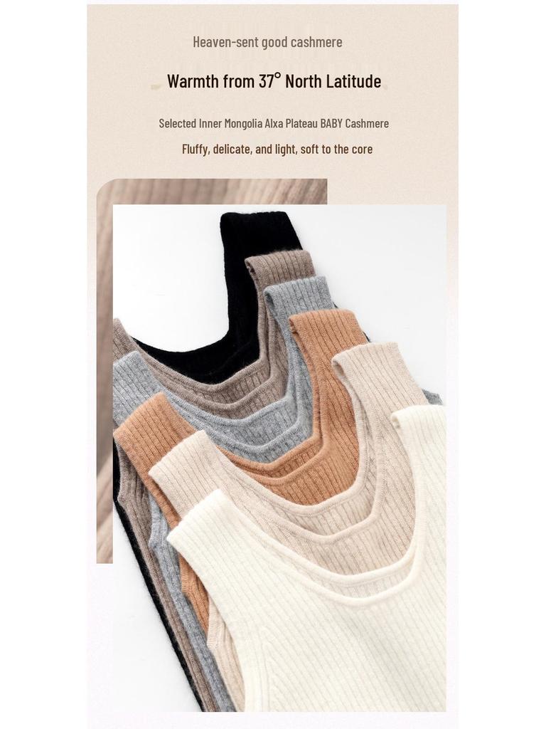Women's Cashmere Spaghetti Strap Tank: Slimming, Sleeveless, Versatile Knit with Trendy Back for Autumn and Winter