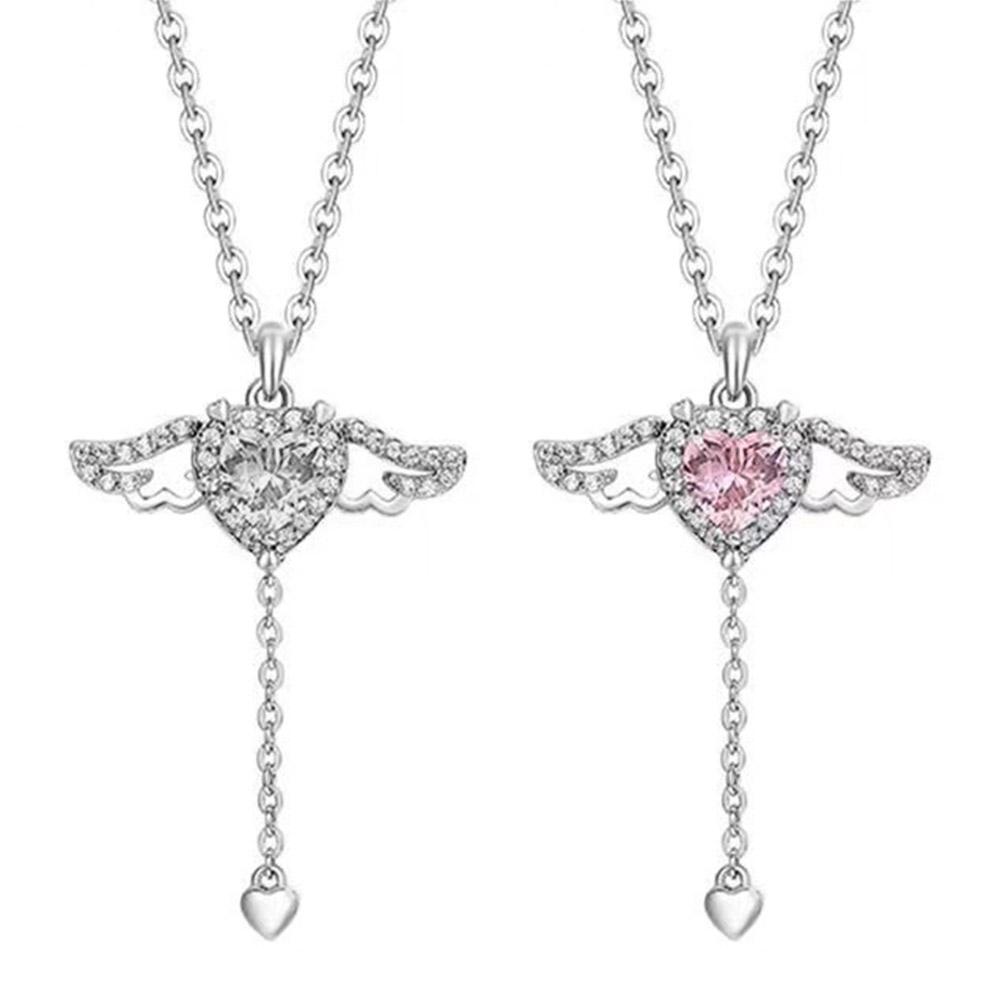 1pcs Heart Angel Wings Silver Color Necklaces For Women Girl Pendant Choker Necklaces Women Aesthetic Fashion Neck Jewelry Gifts