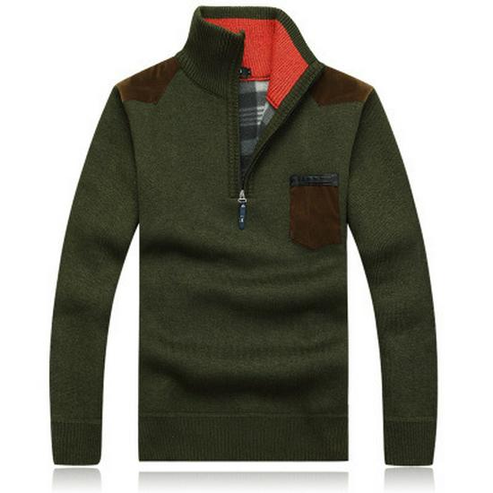 

Men s Winter 2021 Stand Collar Fleece-Lined Pullover Sweater - Thick, Warm Knitwear M армія зелений колір