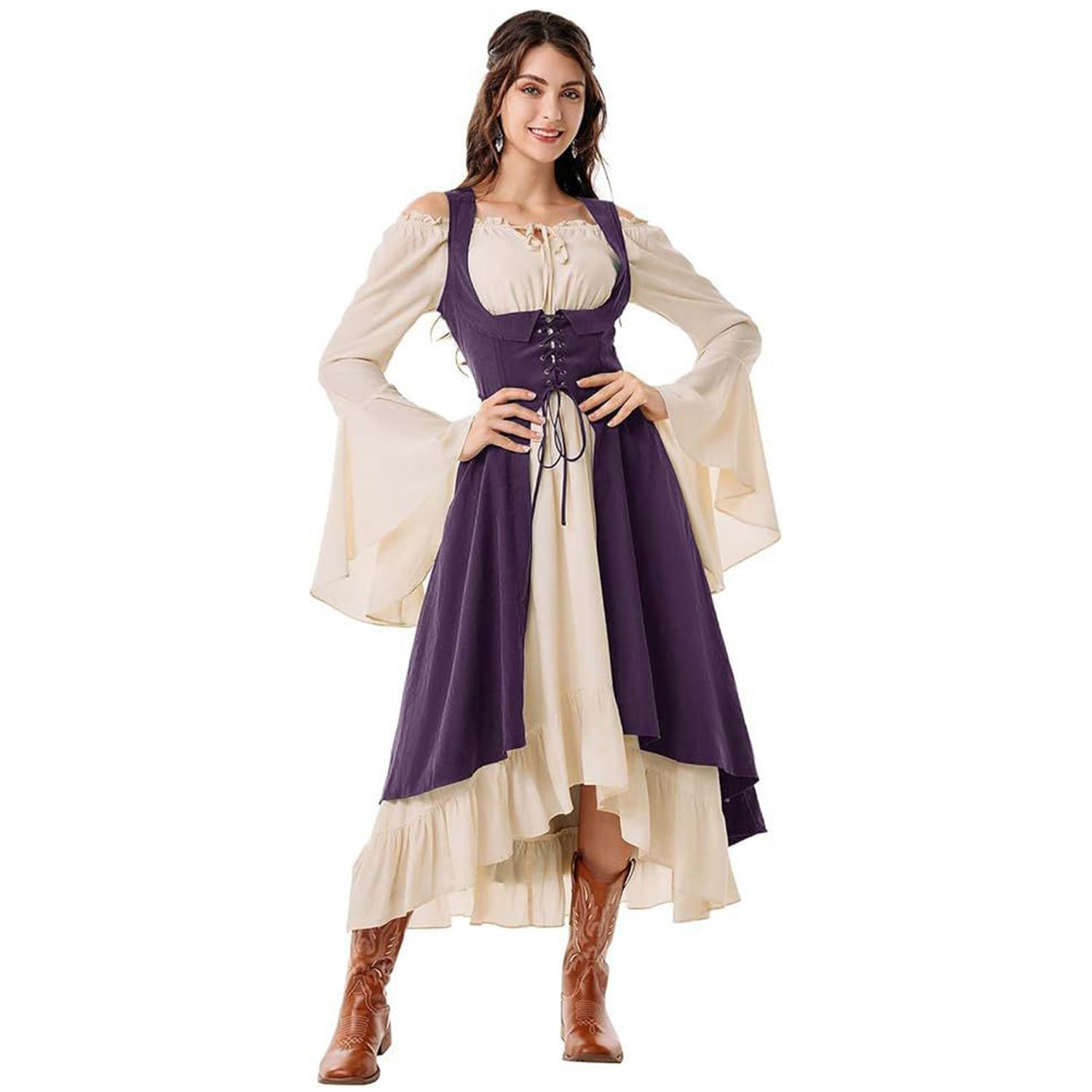 Dames Vintage Cosplay Feestkostuums Halloween Piraatkostuum Kapitein Jager Clubwear Korset Jurken Renaissance GotischLang M beige