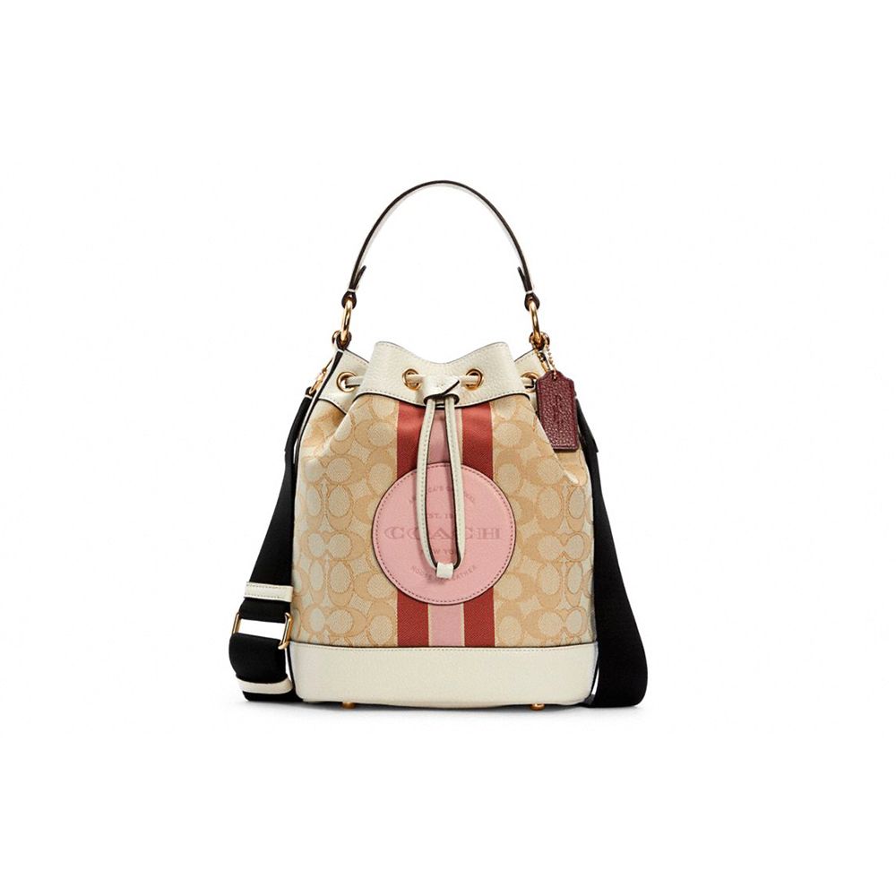 Coach Dempsey 22 Classic Monogram Leather Bucket Bag Women Handbags Khaki C4102-IMSWZ