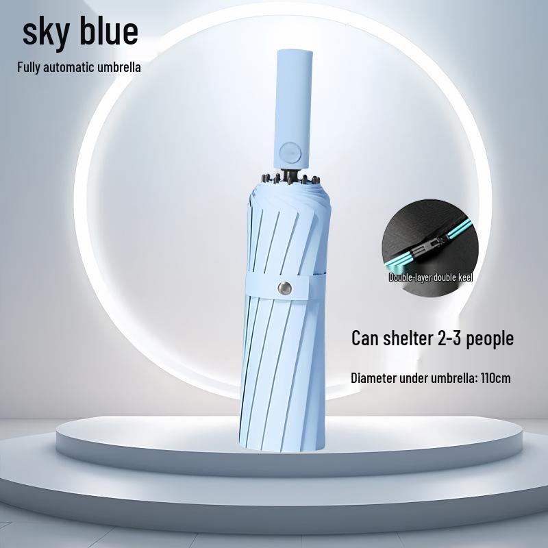 Bone Automatic Windproof Large Umbrella with UV Protection, Reversible for Sun and Rain.