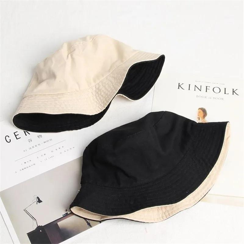 Spring and Summer Cotton Solid Double Sided Bucket Hat Fisherman Outdoor Travel Hat Sun Cap for Men and Women 282