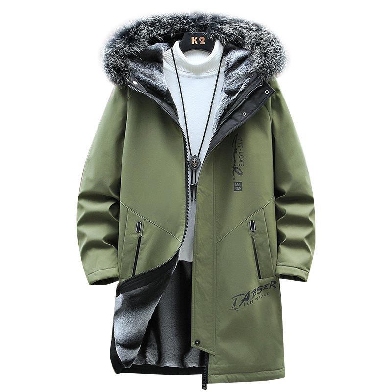 Cappotto da Uomo Invernale Foderato in Pile con Cappuccio Lunghezza Media in Cotone Stampato - Giacca Casual Trendy e Calda