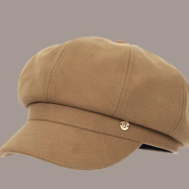 British duck tongue beret women's japanese styleretro round mark octagonal hat big head circumference showing face