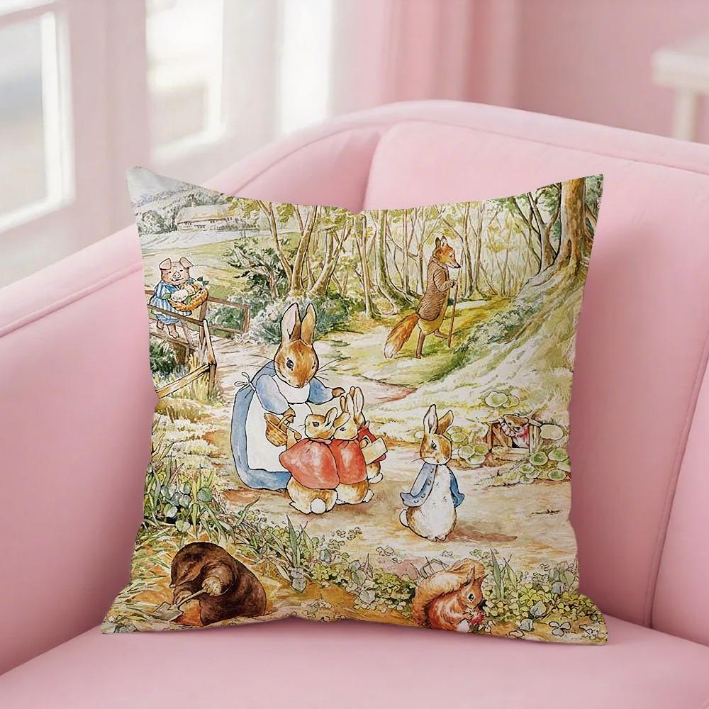 P-Peter R-Rabbit Pillow Case Square Double-Sided Printing Sofa Cushion Cover Bedroom Bedside Pillowcover