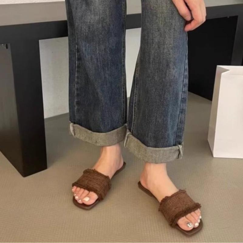 

Flat Bottomed One Word Fashionable Cool Slippers 2026 Summer New Retro Woven Open Toe Low Heel, Worn Outside Half Drag 40 шоколадний