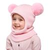 Bommel Baby Wintermütze Schal Einteiler Kinder Strickmütze Warme Ohren Hals Kinder Motorhaube Säuglingsmütze für Mädchen Jungen 1-5 Jahre