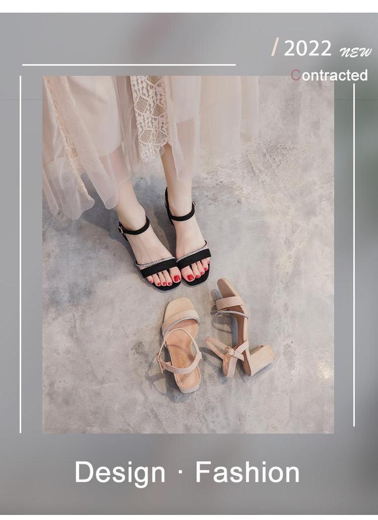 2026 Black Chunky Heel Sandals: Women's Simple Single Strap Versatile High Heels for Summer Skirts