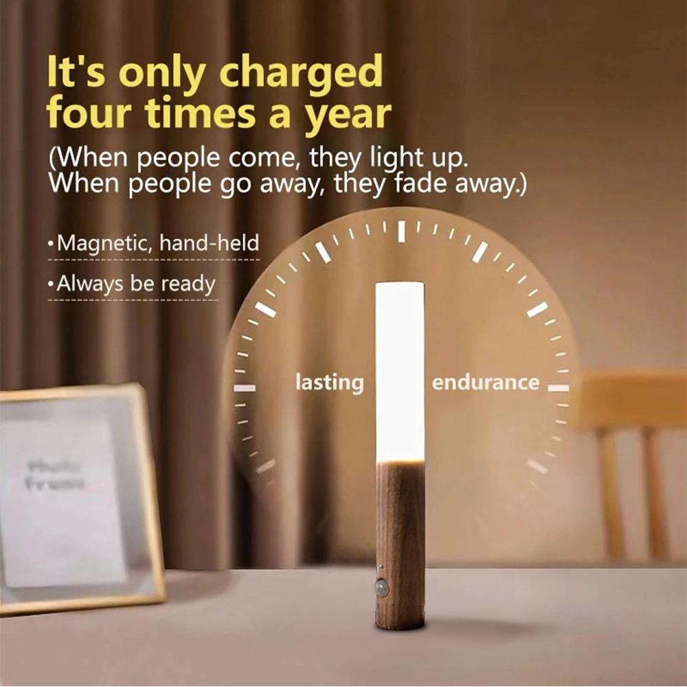 4pcs Motion Sensor Night Light Wooden Rechargeable 3color Magnet Indoor Body Sensor Night Lights Hand-Held Portable Led Wall Sconce Emergency Light