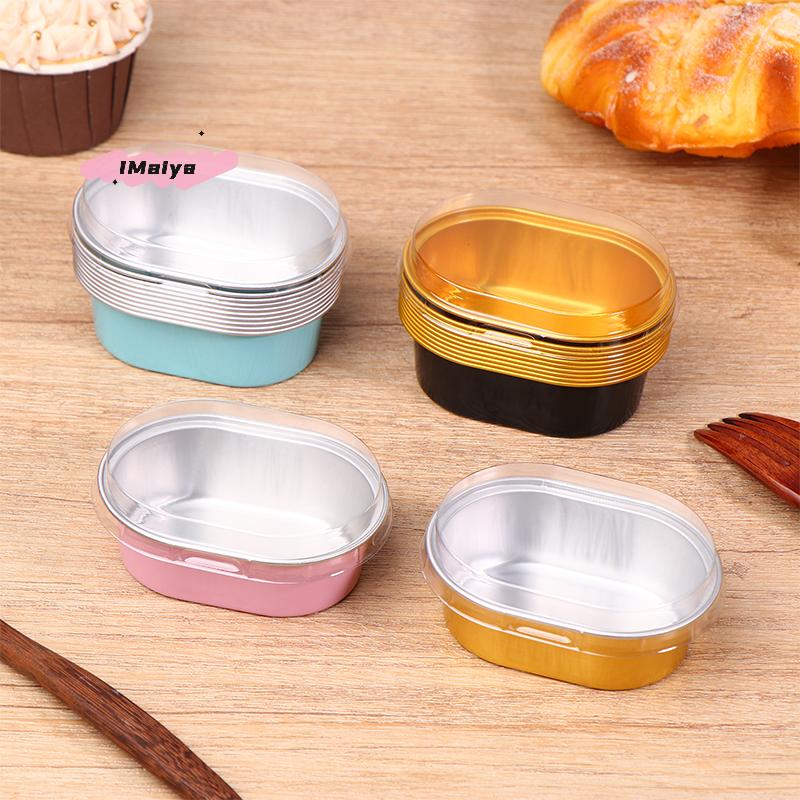 10Pcs Aluminum Foil Cupcake Cups with Lids 68ml Oval Non-Stick Baking Cups for Desserts Puddings Wedding Party Supplies