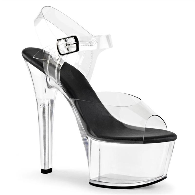 

One-word buckle transparent high-heeled sandals for women 2025 summer new fashion stiletto sandals for women 46