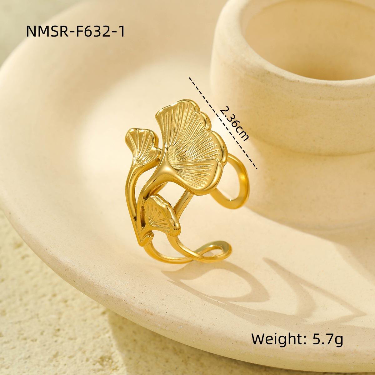 GEMCHIC Women s 18K Gold Plated Ginkgo Leaf Ring Stainless Steel Minimalist Fashion Jewelry