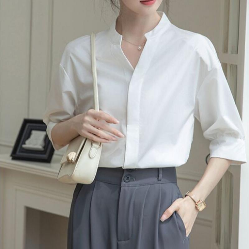 Shop   Women S Work blouSe Shaping Mandarin Collar 3 4 Sleeve Won Wbl Wfi1znk