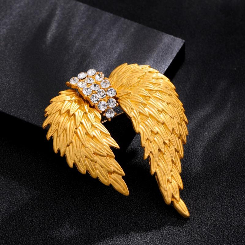 Diamond-encrusted Golden Wing Feather Brooch, Luxurious and Elegant Corsage Suit Jacket Coat