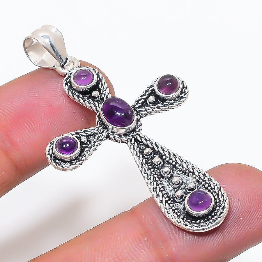 Natural Sage Amethyst Gemstone 925 Sterling Silver Jewelry Pendant 2.17  AP-14386