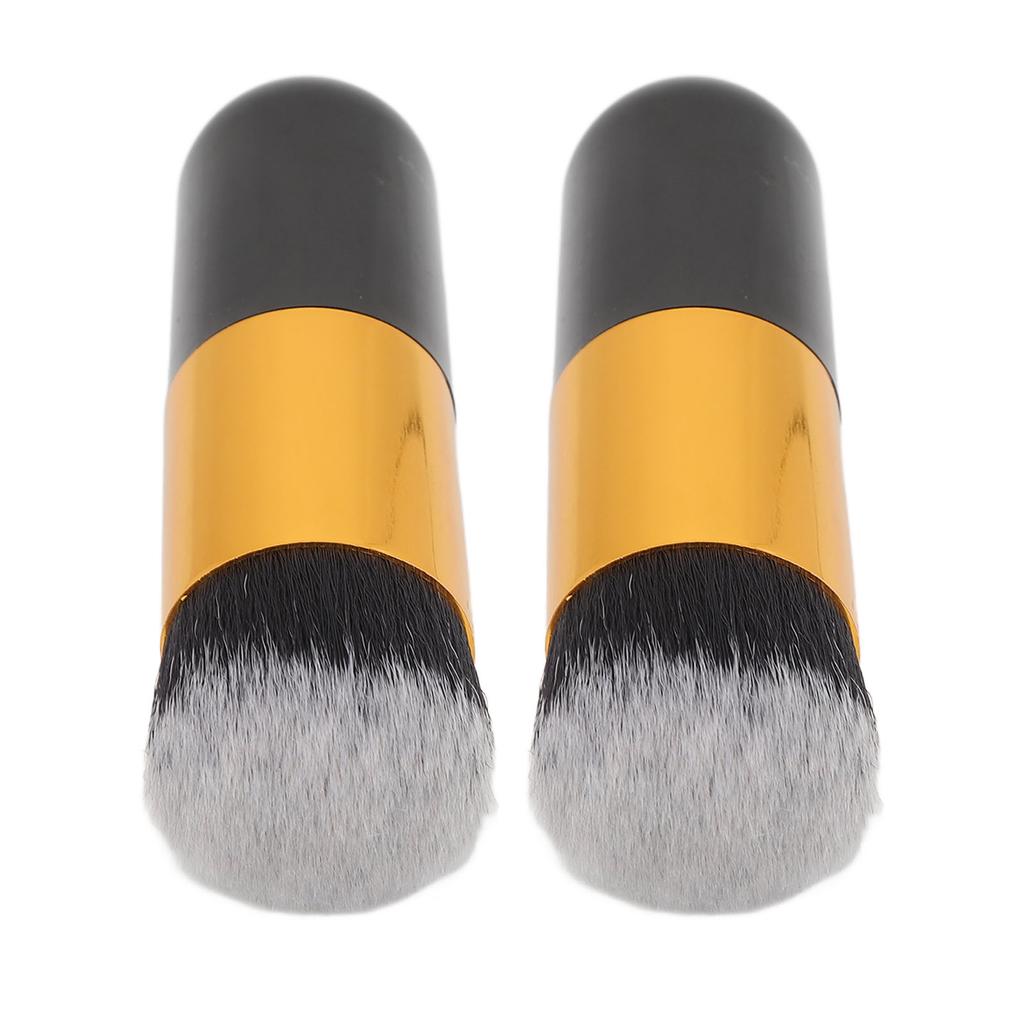 2pcs Chubby Makeup Brush Portable Fluffy Soft Synthetic Chubby Cosmetic Brush Black Golden