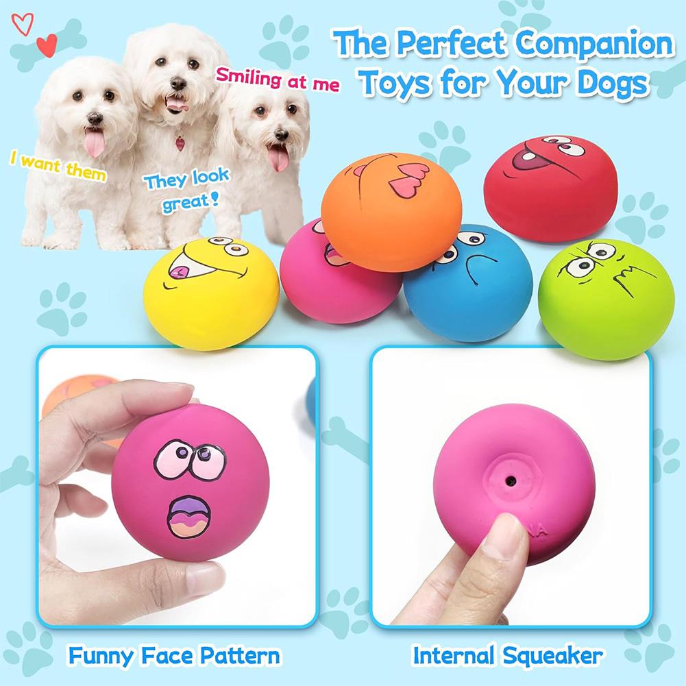 6Pcs Smile Face Dog Squeaky Toys Soft Latex Squeak Balls Bouncy Cute Face Pet Dog Toys for Puppy Small Pet Dogs