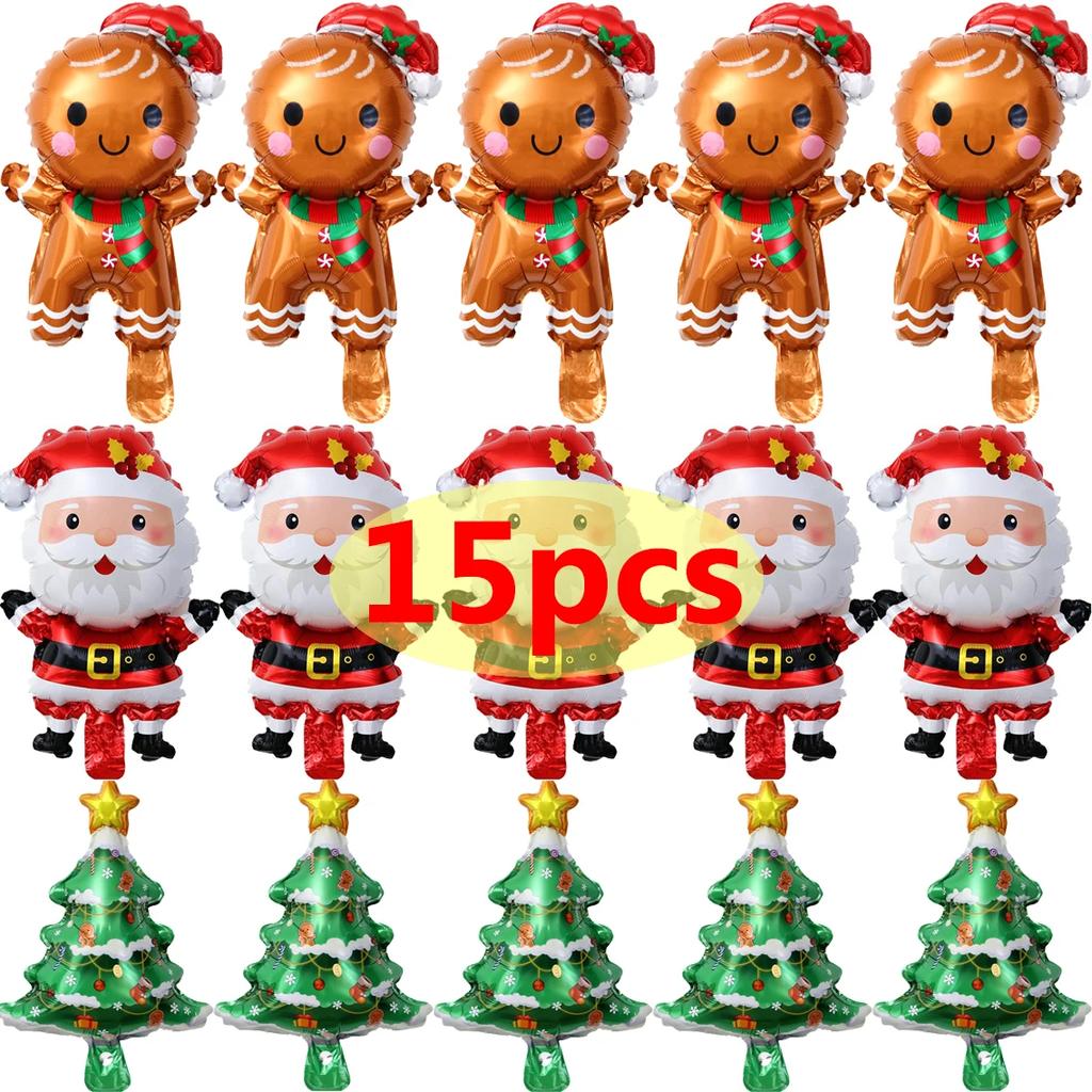 15-1PCS Christmas Balloons Aluminum Foil Small Balloon Toy Xmas Tree Gingerbread Man Santa Birthday Party Holiday Decoration