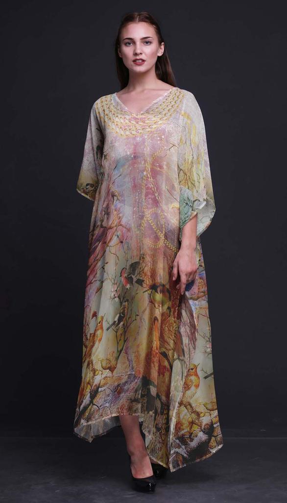 Phagun Sparrow Bird Long Caftan Maxi Dress Beach Swimwear Cover Up Womens