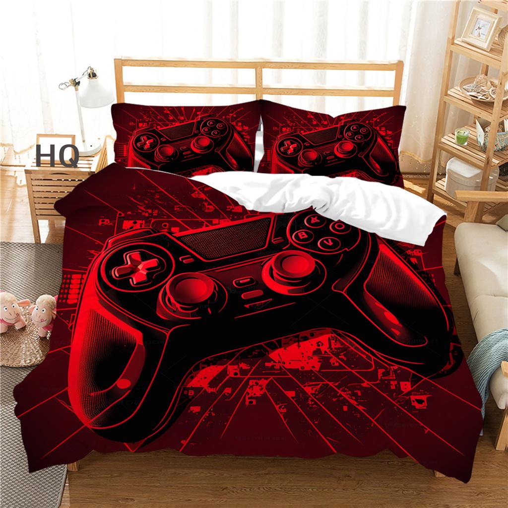 Juego de ropa de cama con diseño de jugador 3D, funda de edredón con mango de juego, funda de almohada de 2/3 piezas, adecuado para entusiastas de los juegos, habitación de niños y hombres, decoración del hogar con cremallera