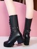 Fashion Lace-up Round Toe Women's Half High Boots Comfortable and Elegant Fashion 2025 Gothic Y2k on Promotion New Ladies Mid Calf Shoes