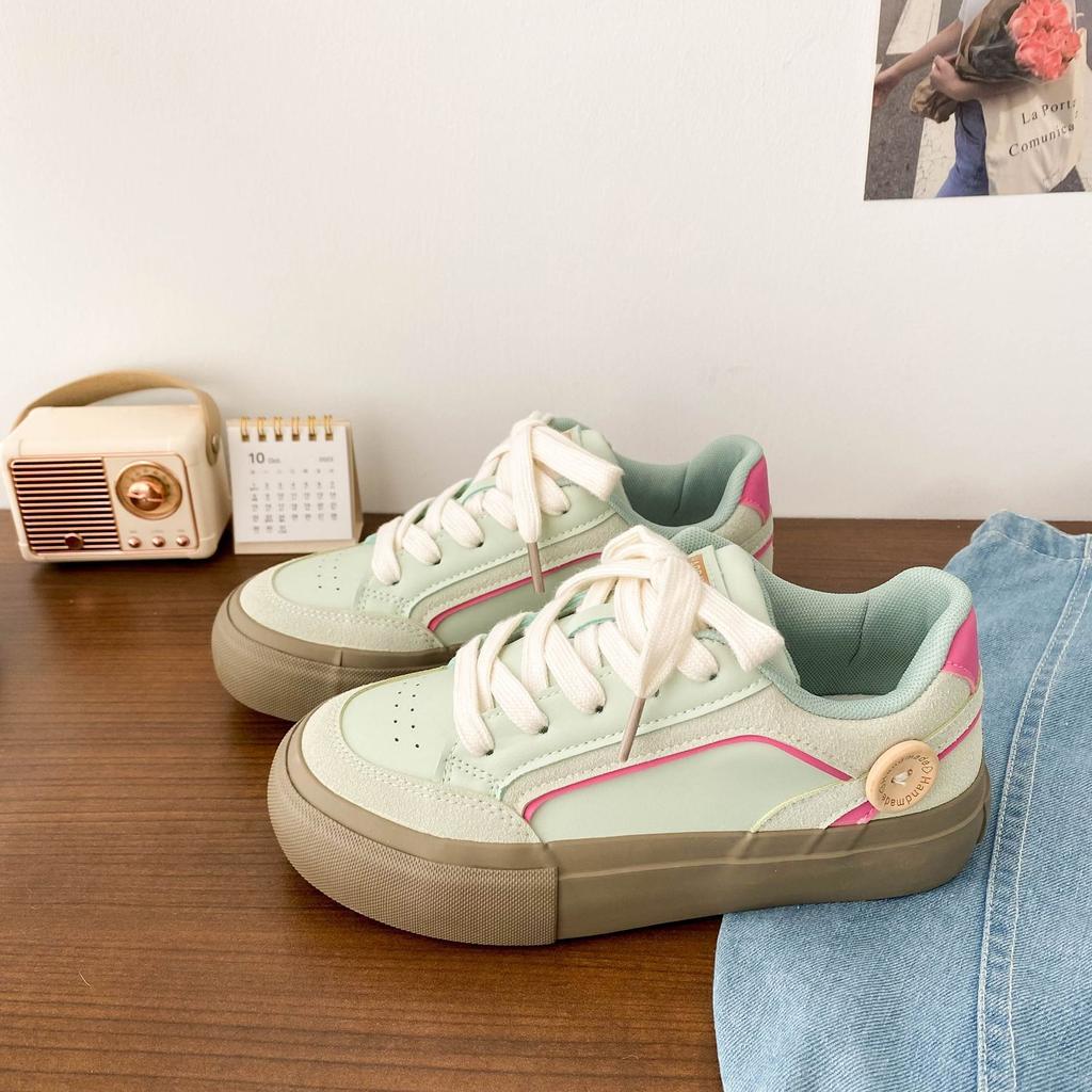 Fashion Women Sports Shoes Spring Fashion Vintage Platform Sneakers Breathable Comfortable Lace Up Non Slip Height Increase Casual Flats