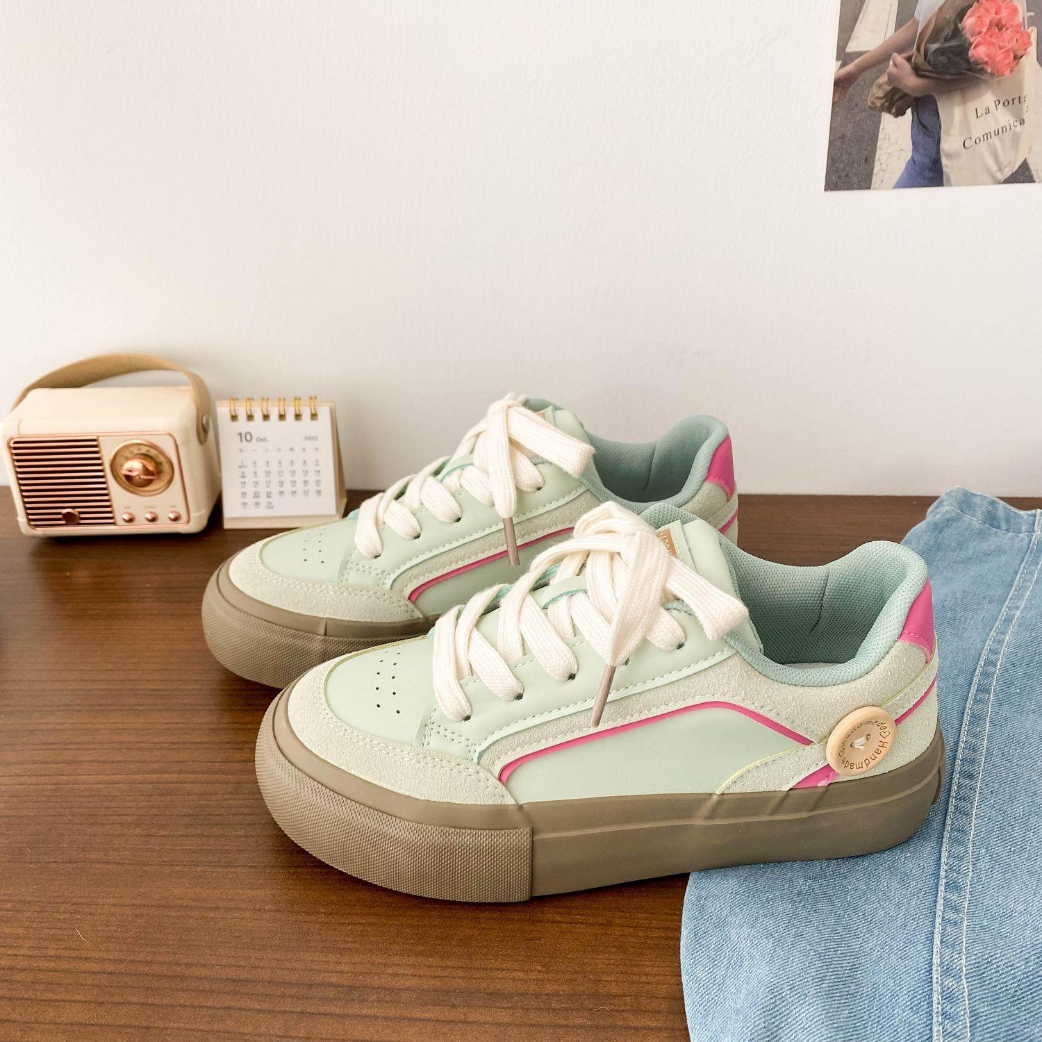 

Fashion Women Sports Shoes Spring Fashion Vintage Platform Sneakers Breathable Comfortable Lace Up Non Slip Height Increase Casual Flats 35 зелёный