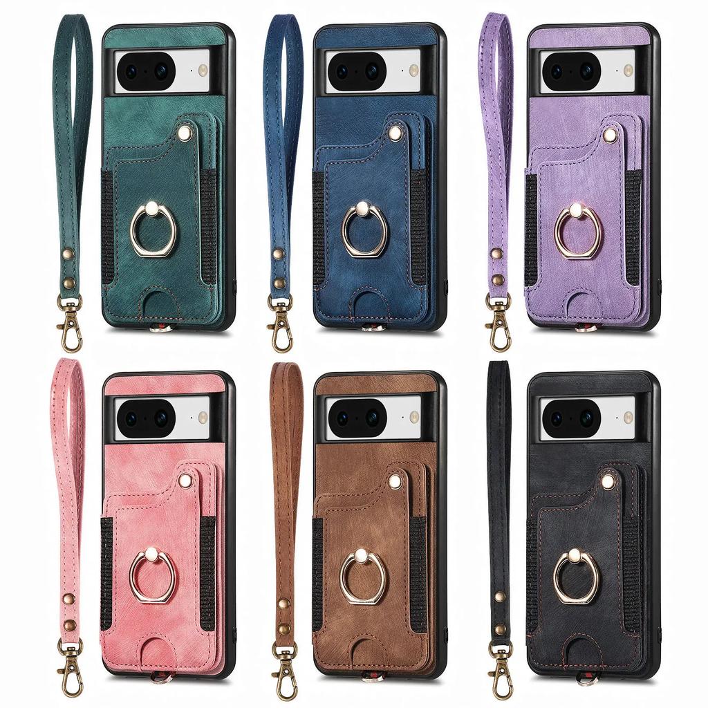 Ring Holder Cards Solt Leather Wallet Case for Google Pixel 8 Pro 7 7A 6 6A Magnetic Kickstand RFID Pouch Pocket Bag Strap Cover