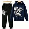 Fashion Rock Squirrel Guitar Player Animal Squirrel Print Kids Pullovers Pants 2-piece Set Street Casual Fashion Hoodies Vintage Boy's Girl Clothes